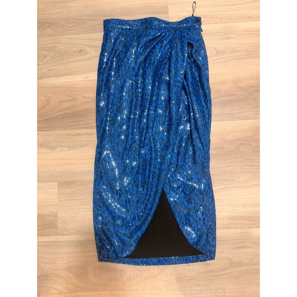 Zadig & Voltaire Jamelia Sequins Leo Blue Leopard Midi Wrap Skirt WWSK00342 38